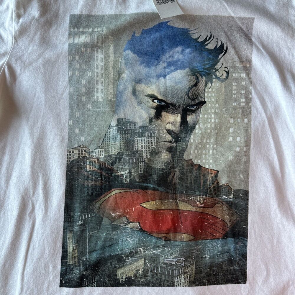 NWT Superman Movie Mens White Graphic T Shirt Size M